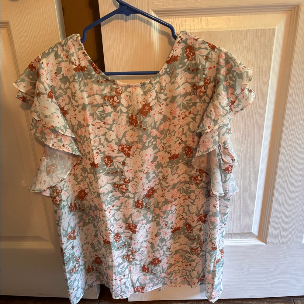 Floral Ruffle Sleeve Women's Top